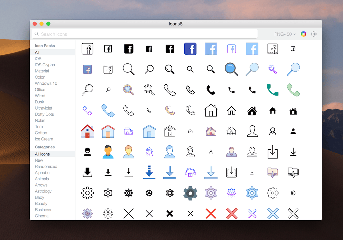 Icons8 5.6.7 – Free searchable icon app. screenshot