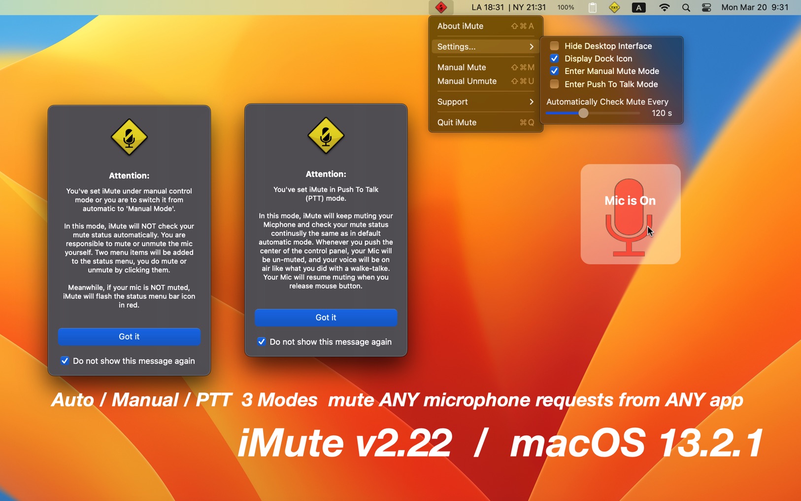 iMute 2.22 – to mute your mic. screenshot