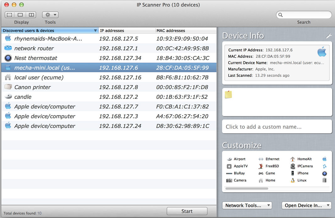 IP Scanner 3.65 – Displays machines, users, and IP addresses of Macs on your network. screenshot