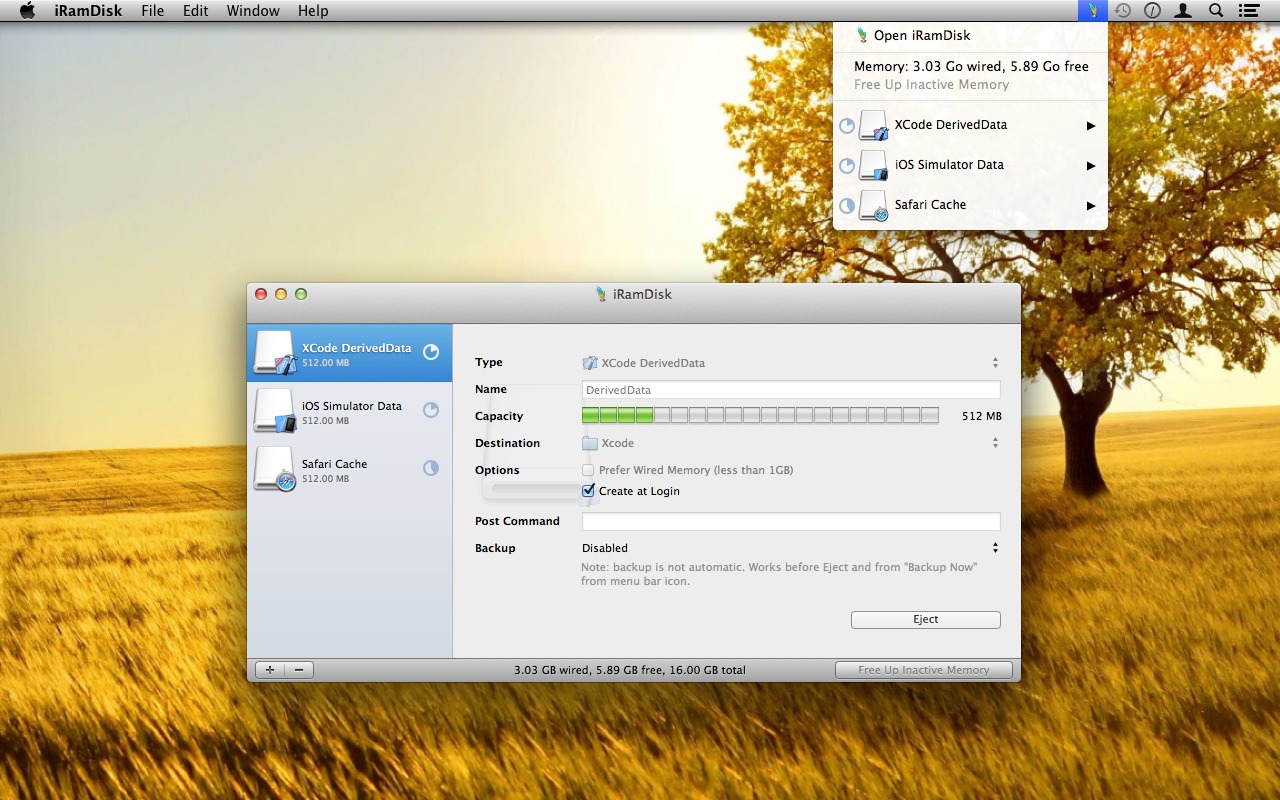 iRamDisk 3.6.8 – Create a RAM disk. screenshot