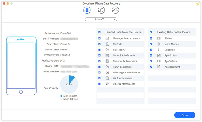 Joyoshare iPhone Data Recovery 1.0.0 – Data recovery tool for iOS devices. screenshot