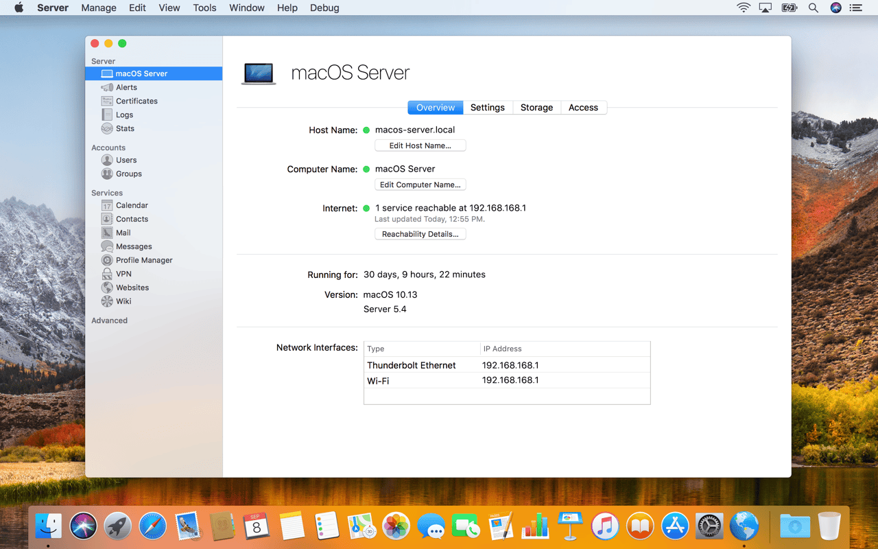 macOS Server 5.6 beta 3 – Quickly and easily turn a Mac into a server (beta). screenshot