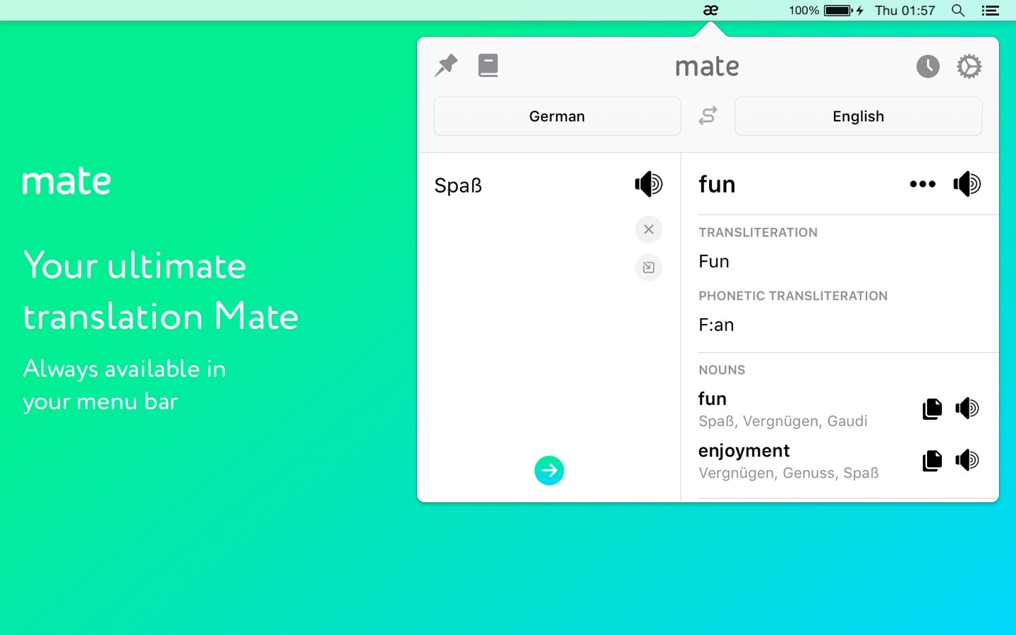 Mate Translate 4.0.6 – Translate words and phrases between over 100 languages. screenshot