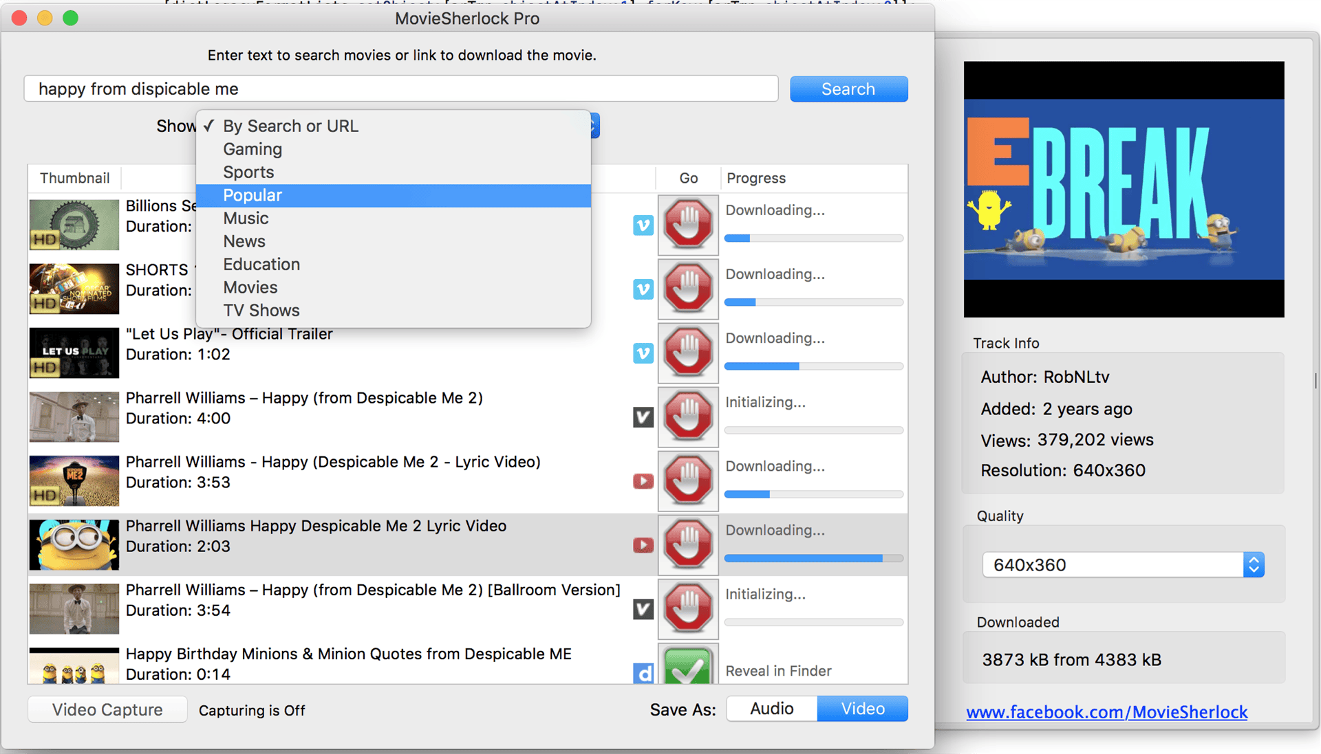 MovieSherlock 5.8.9 – Video Downloader and Converter for Mac. screenshot