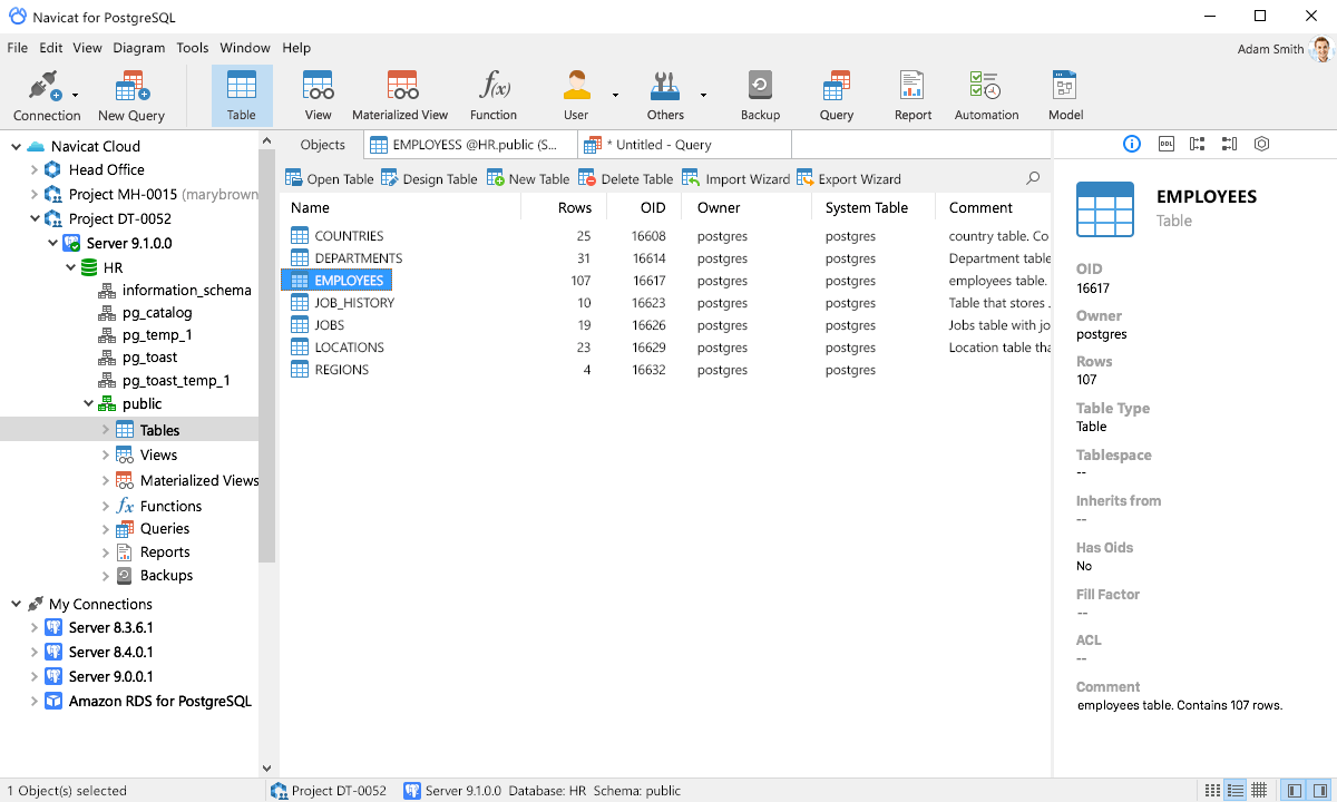Navicat for PostgreSQL 17.0.15 screenshot