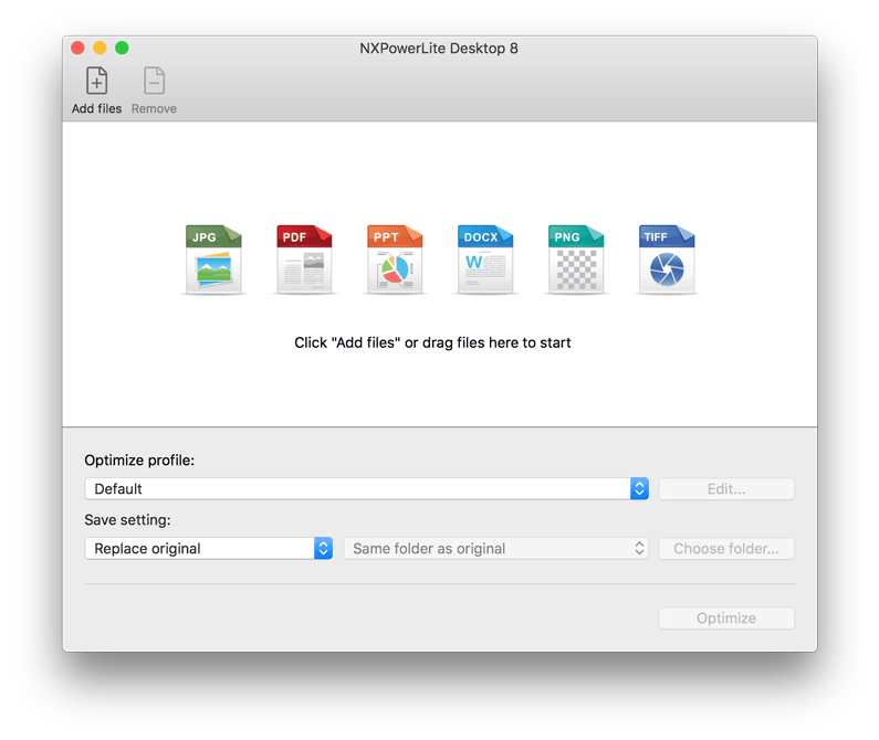 NXPowerLite  8.0.6 – Compress files into other formats. screenshot