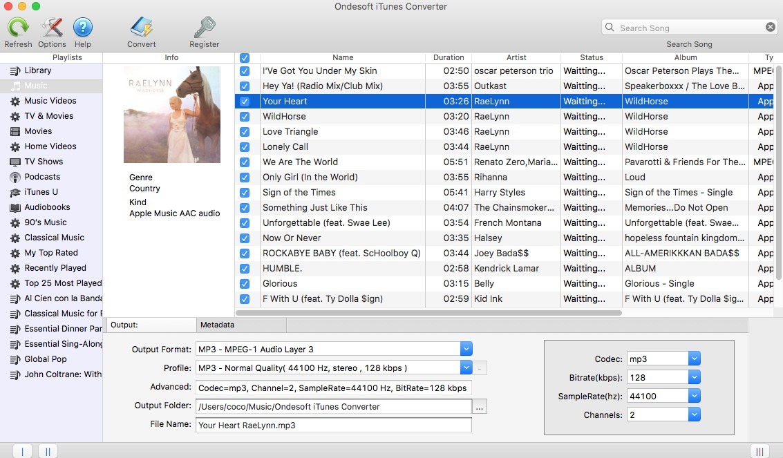 Ondesoft iTunes Converter 2.9.14 – Unlock DRM-protected music files. screenshot