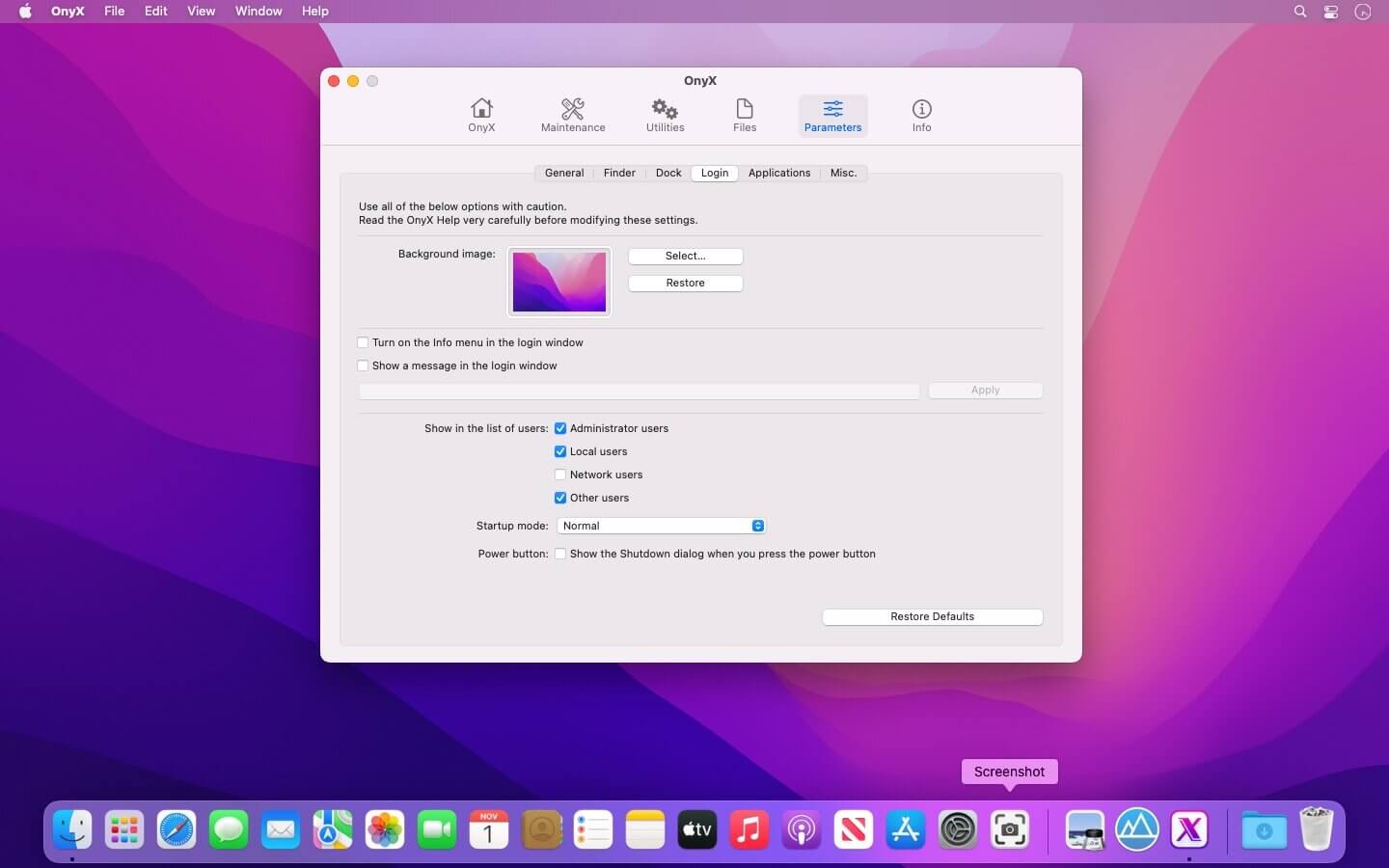 OnyX 4.2.1 for macOS Monterey 12 screenshot