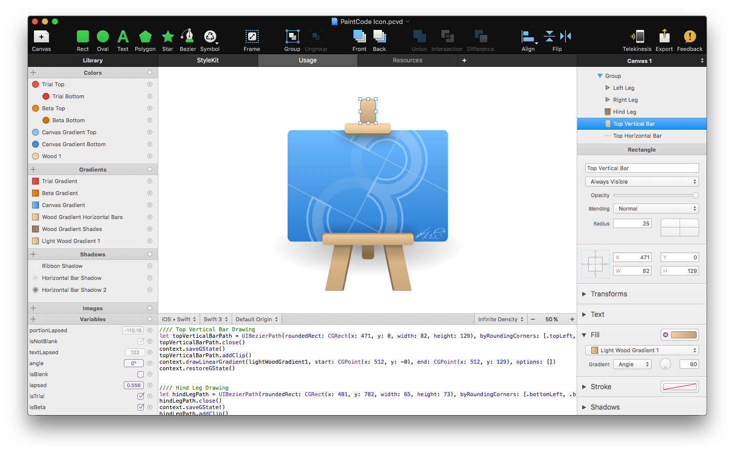 PaintCode 3.4.2 – Vector drawing app that generates Obj-C and Swift drawing code. screenshot