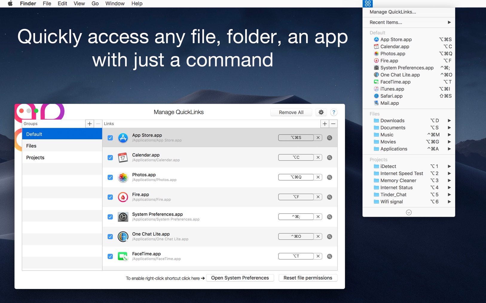 QuickLinks – Keyboard Shortcuts 3.4 screenshot