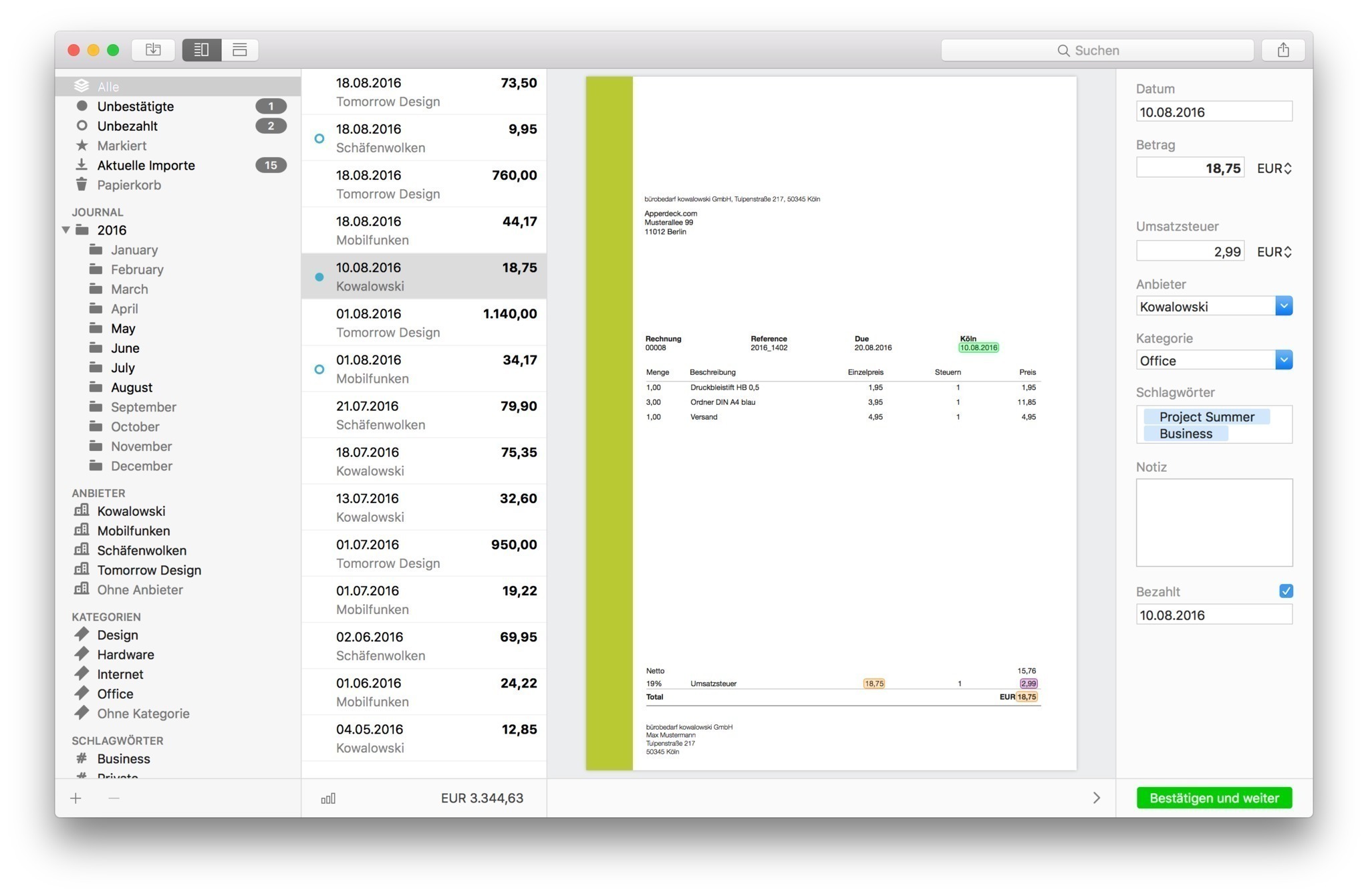 Receipts 1.15 screenshot