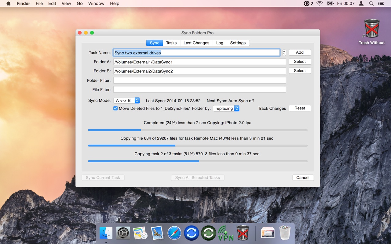 Sync Folders Pro 3.4.1 – Automatically sync any number of folders. screenshot