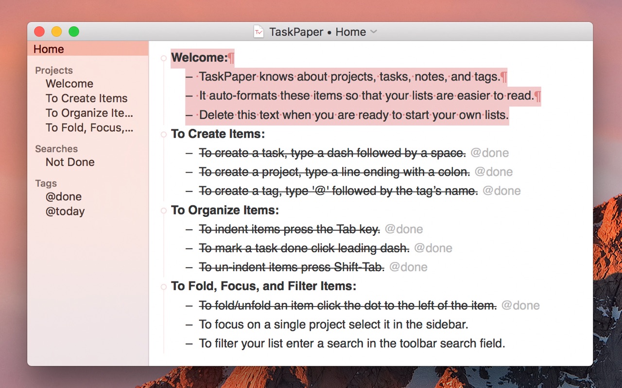 TaskPaper 3.8.1 – Simple to-do list. screenshot