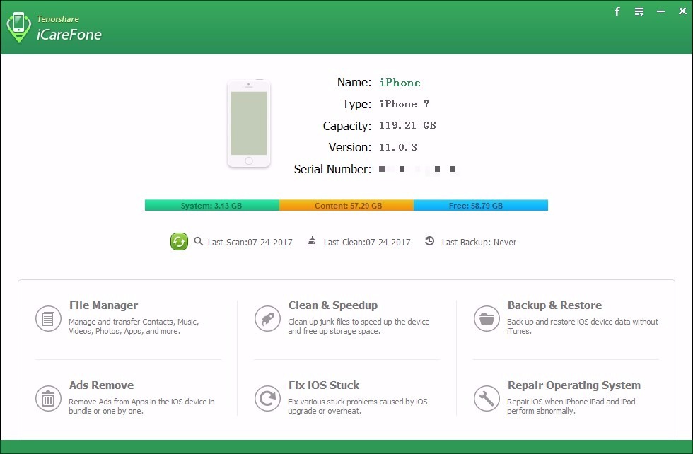 Tenorshare iCareFone 5.1.0.0 – System care for iOS devices. screenshot