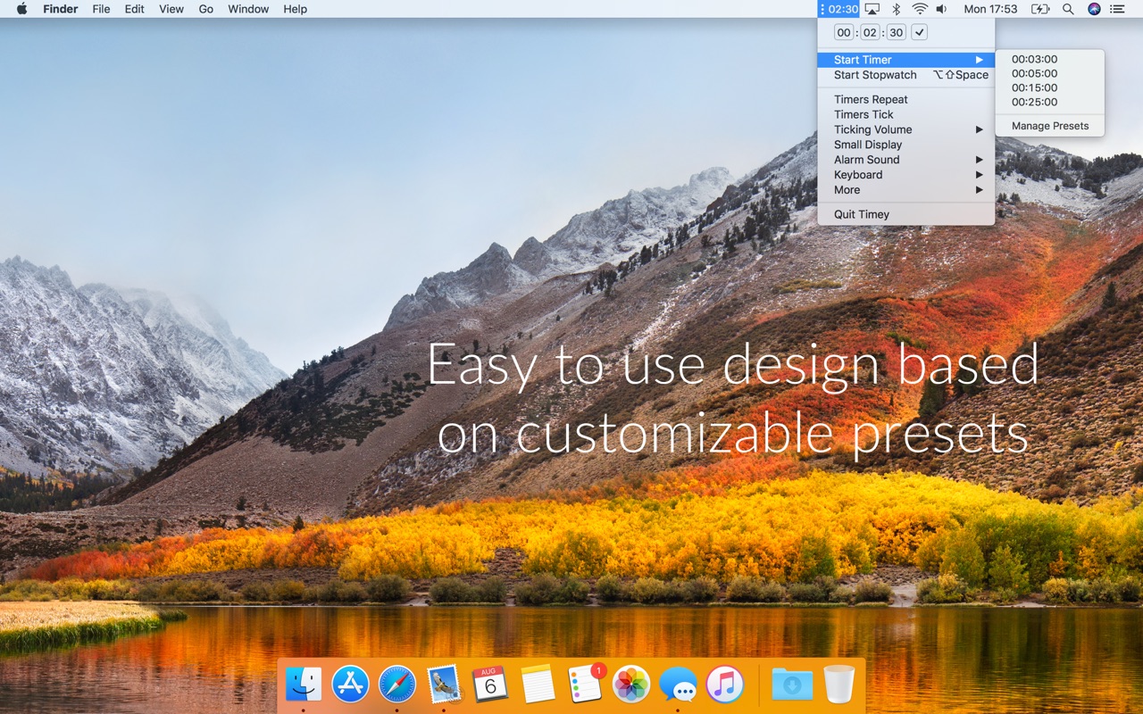 Timey 3.2.0d – Simple, lightweight timer for your menu bar. screenshot