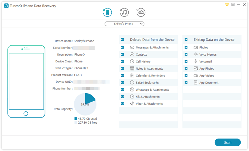 TunesKit iPhone Data Recovery 2.5.0.37 screenshot
