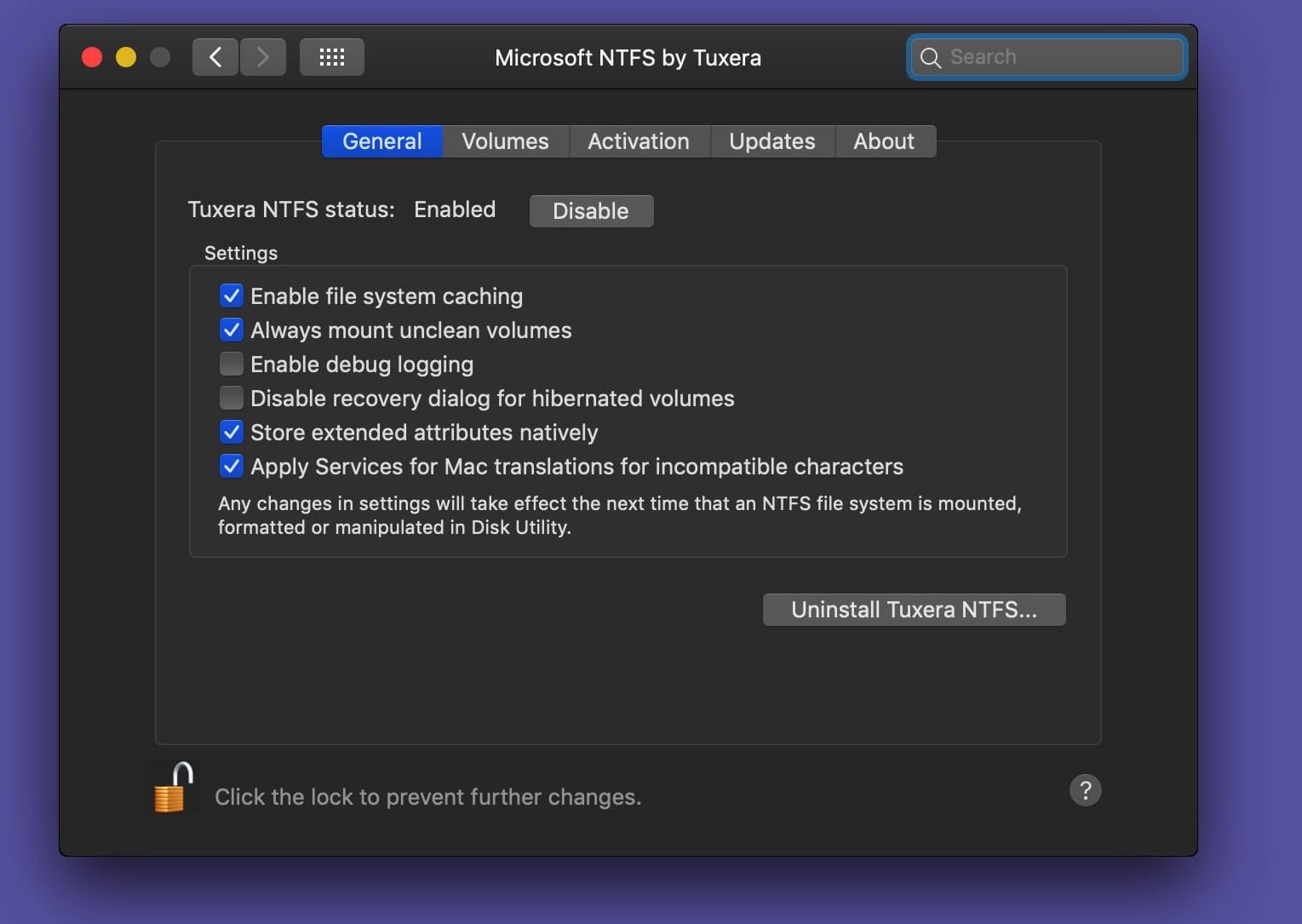 Tuxera NTFS 2023.1 screenshot