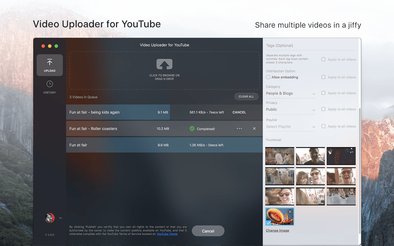 Video Uploader for YouTube 3.1.0 – Lets you to directly upload videos to YouTube. screenshot