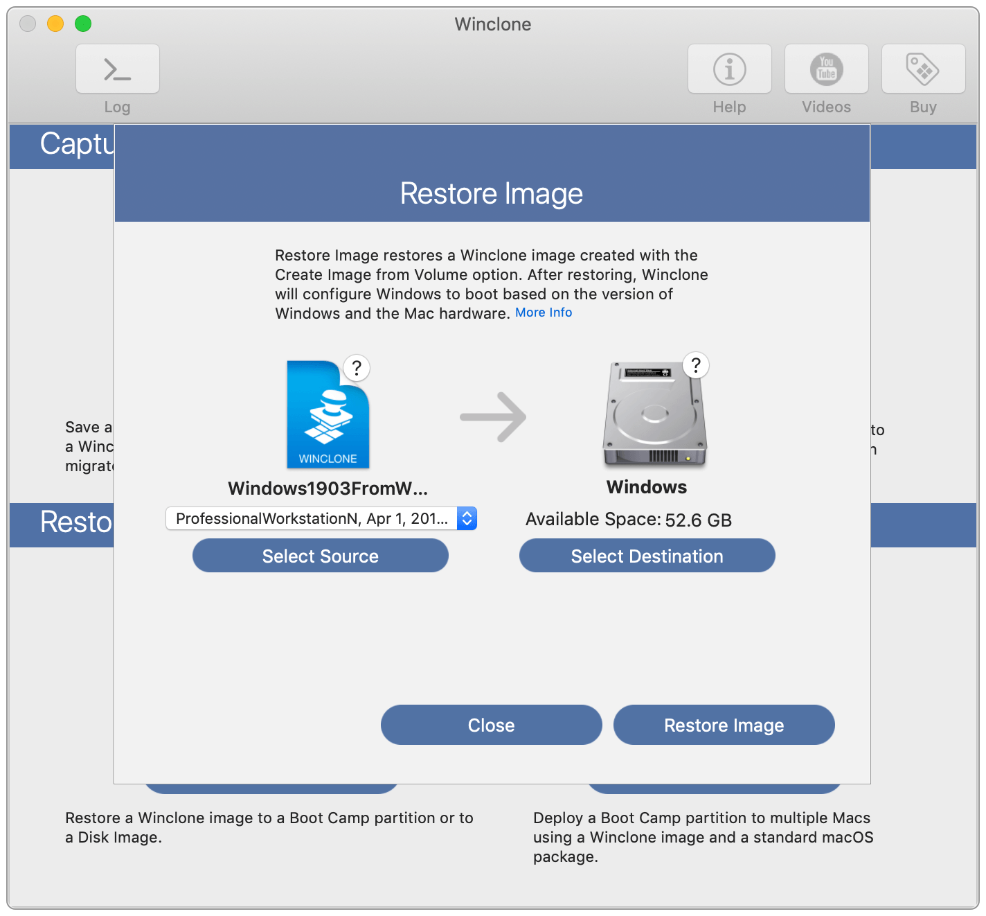 Winclone 6.2 – Clone your Boot Camp partition. ekran görüntüsü