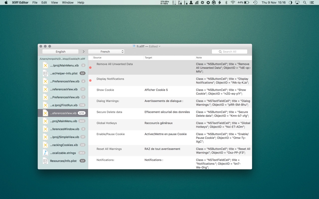 Xliff Editor 2.0.7 – Xcode localization made easy. ekran görüntüsü